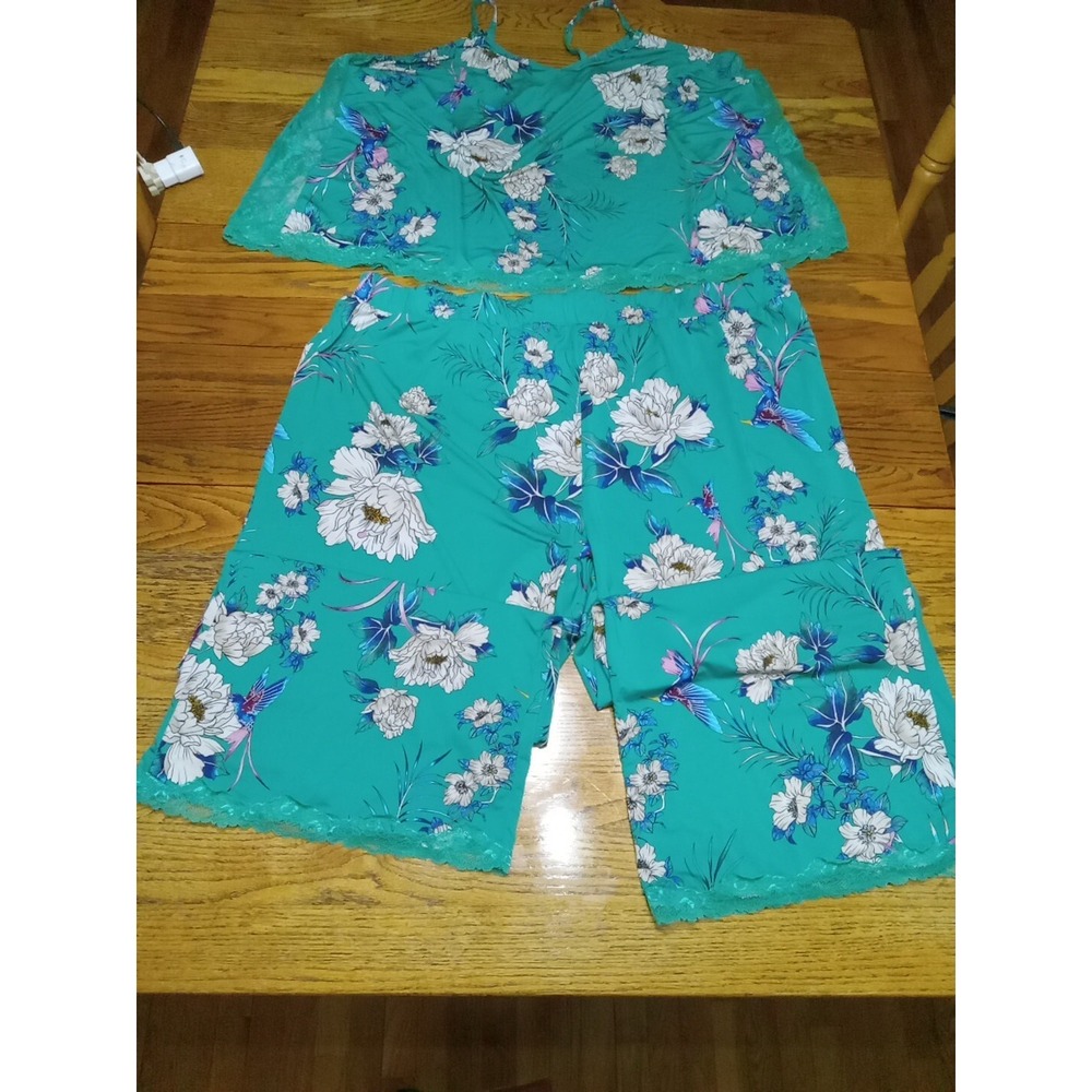 Sleep by Cacique Pajamas Women's Sz 34/36  2pc Green‎ Blue Floral